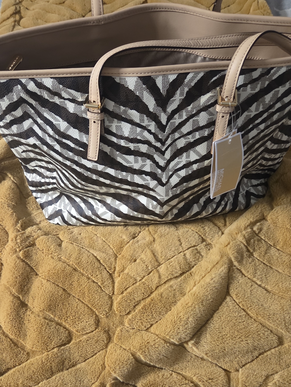 MICHAEL Michael Kors Zebra-Print Tote with Beige Trim